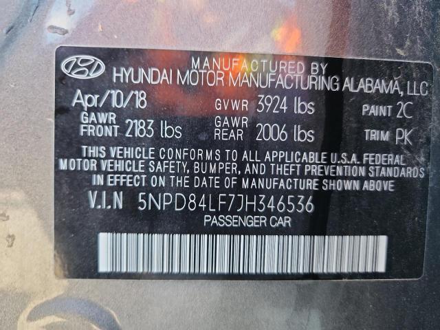 2018 HYUNDAI ELANTRA SEL 5NPD84LF7JH346536