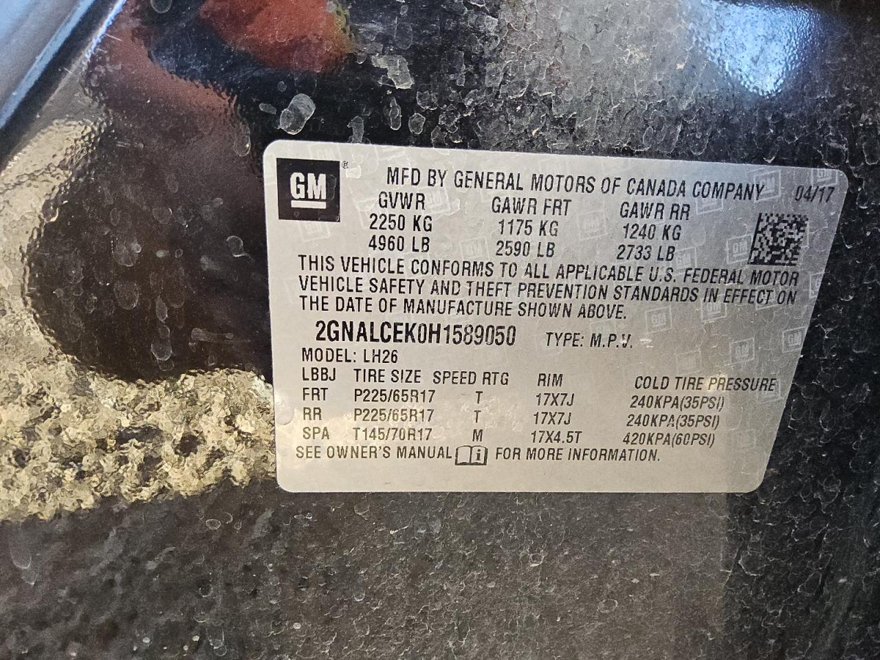 Lot #3311480236 2017 CHEVROLET EQUINOX LT