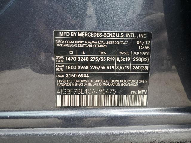 2012 MERCEDES-BENZ GL 450 4MA - 4JGBF7BE4CA795475