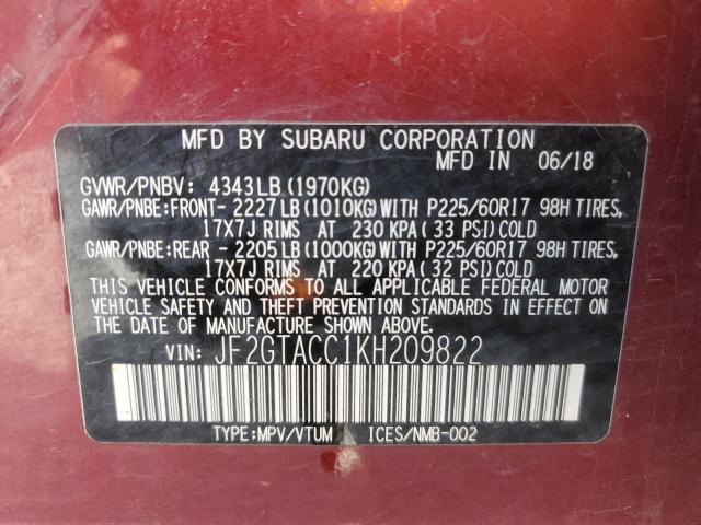 2019 SUBARU CROSSTREK JF2GTACC1KH209822