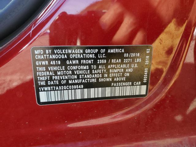 2016 VOLKSWAGEN PASSAT SE 1VWBT7A32GC039549