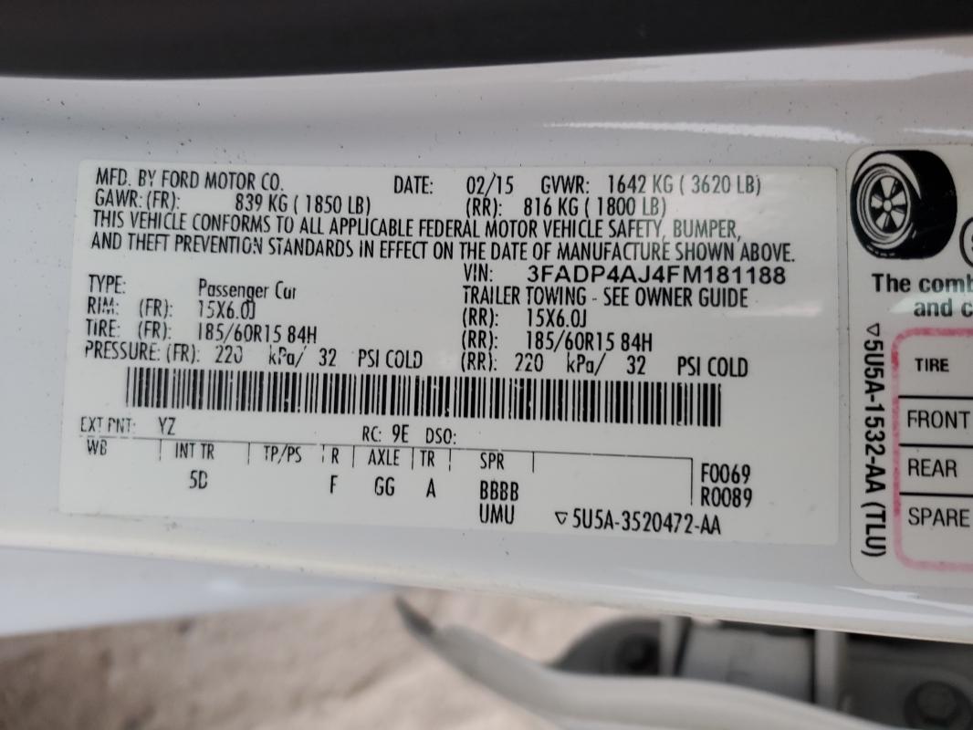 2015 FORD FIESTA S 3FADP4AJ4FM181188