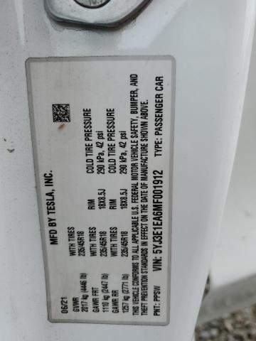 2021 TESLA MODEL 3 5YJ3E1EA6MF001912