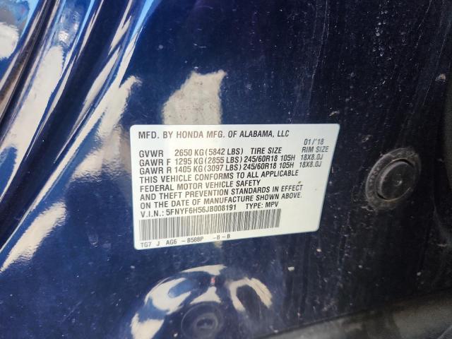 2018 HONDA PILOT EXL - 5FNYF6H56JB008191