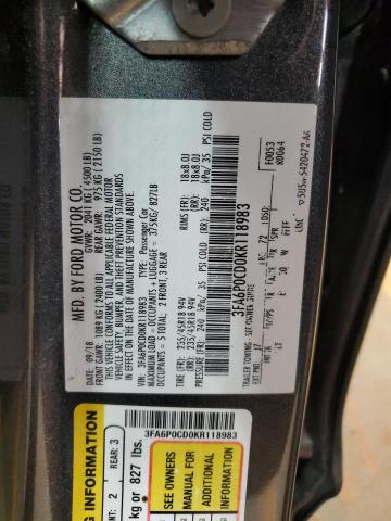 2019 FORD FUSION SEL 3FA6P0CD0KR118983