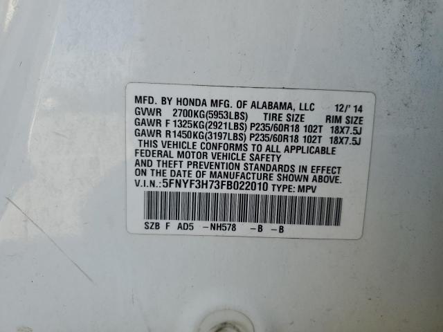 2015 HONDA PILOT EXLN 5FNYF3H73FB022010