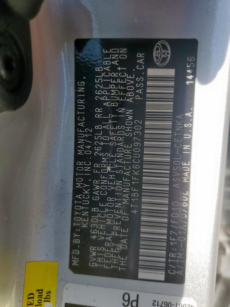 2012 TOYOTA CAMRY BASE - 4T1BF1FK6CU097302