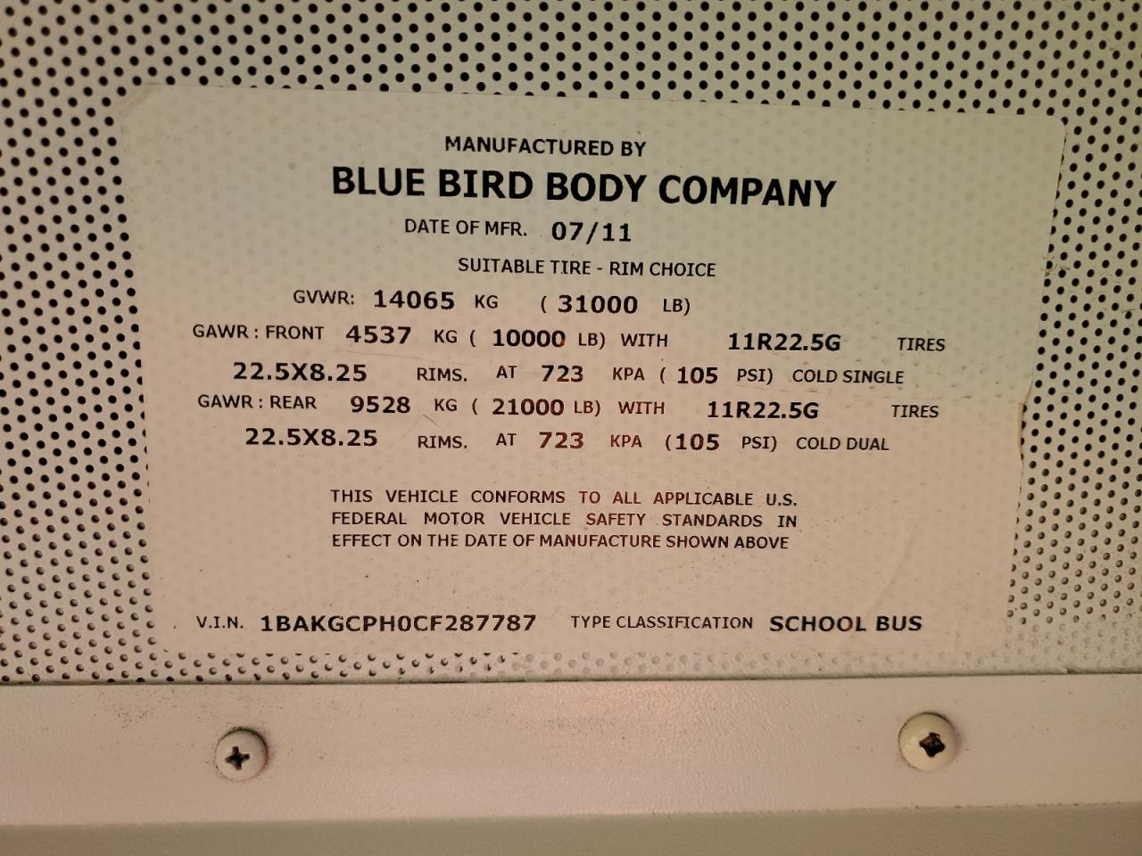 Lot #3280385958 2012 BLUE BIRD SCHOOL BUS