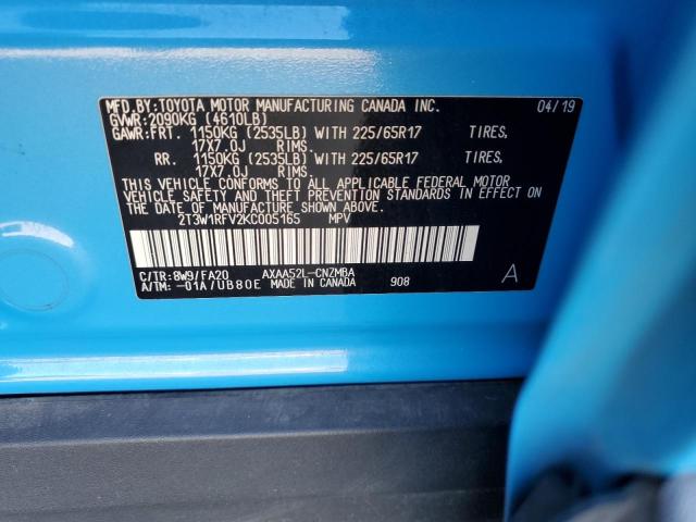 2019 TOYOTA RAV4 XLE - 2T3W1RFV2KC005165