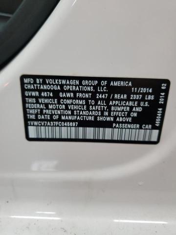 2015 VOLKSWAGEN PASSAT SEL 1VWCV7A37FC045697