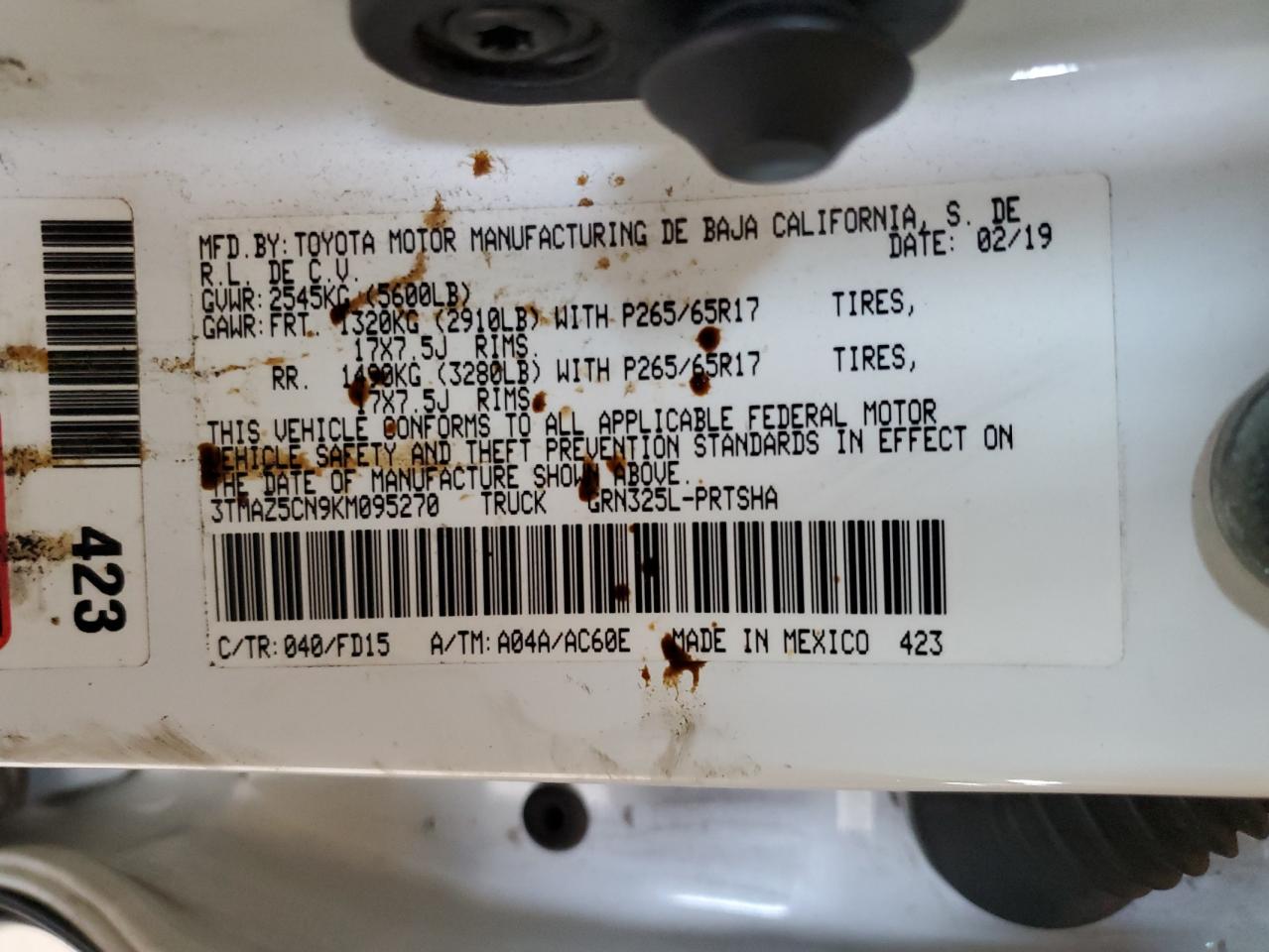 Lot #3311799186 2019 TOYOTA TACOMA DOU