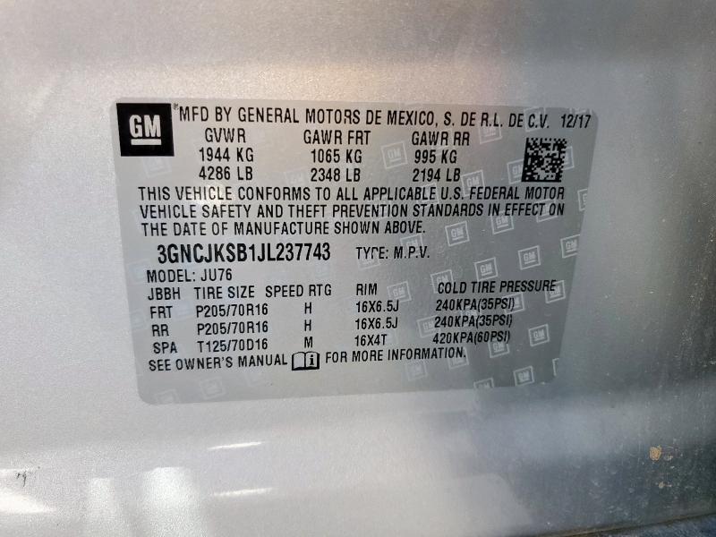 2018 CHEVROLET TRAX LS 3GNCJKSB1JL237743