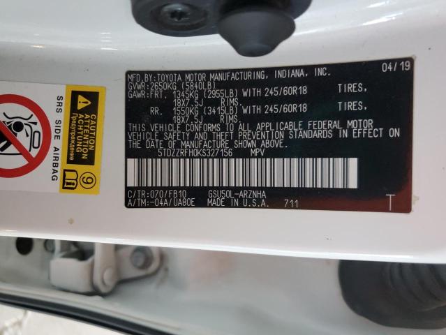 2019 TOYOTA HIGHLANDER 5TDZZRFH0KS327156