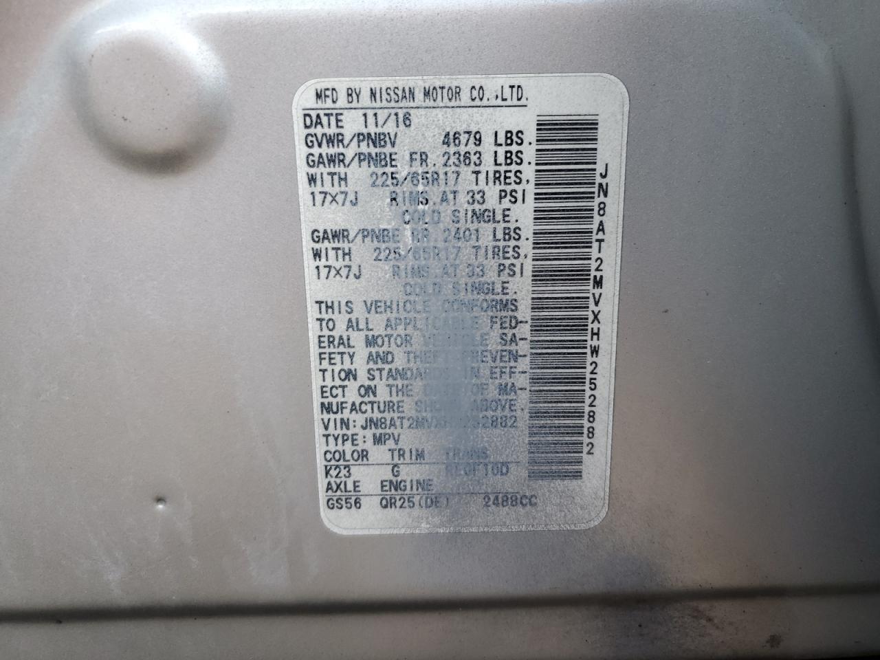 Lot #3311625266 2017 NISSAN ROGUE S