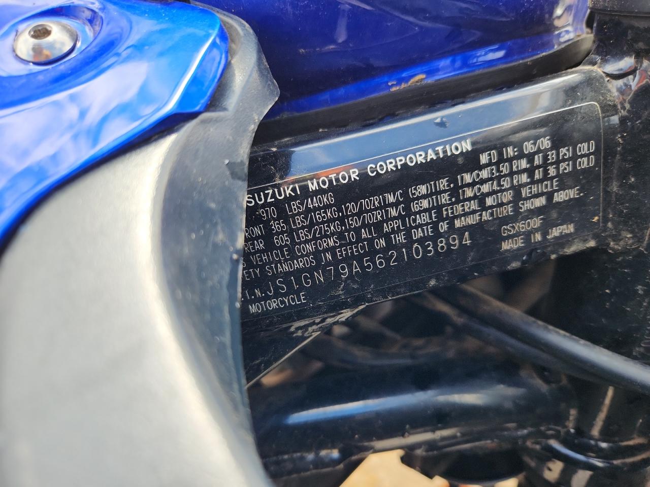 Lot #3285736653 2006 SUZUKI GSX600 F