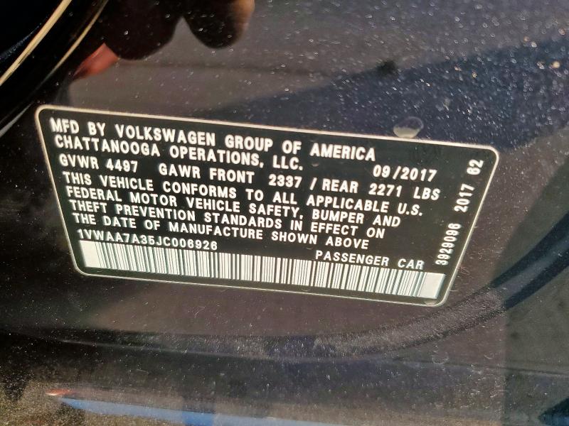 2018 VOLKSWAGEN PASSAT S 1VWAA7A35JC006926