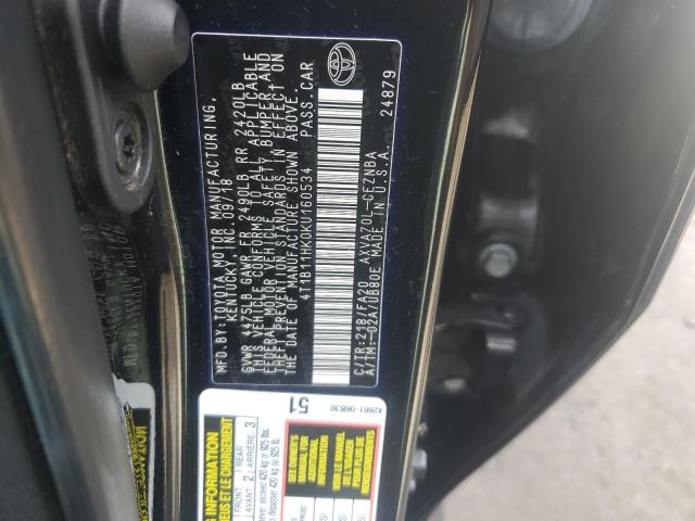 2019 TOYOTA CAMRY L 4T1B11HK0KU160534