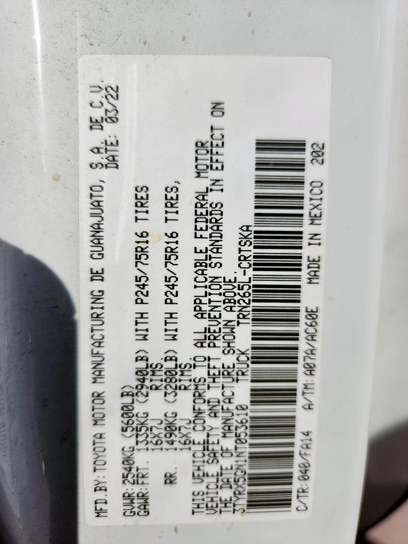 2022 TOYOTA TACOMA ACC 3TYRX5GN1NT053610