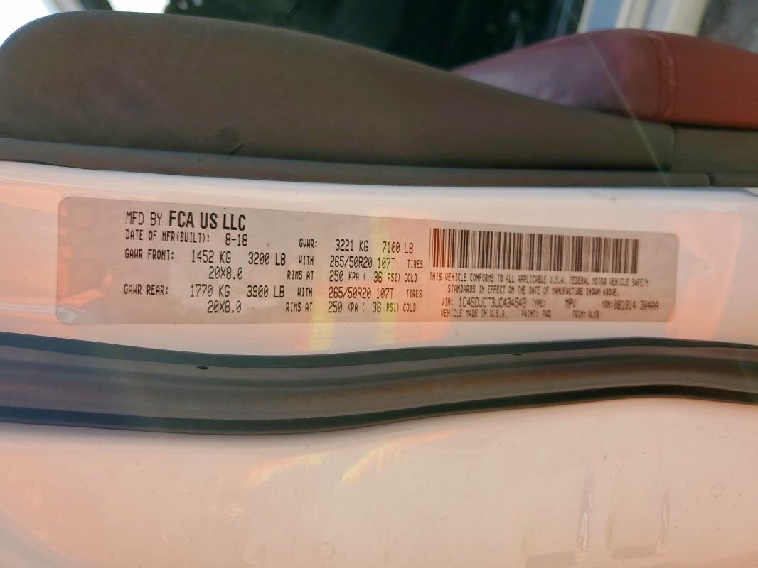 2018 DODGE DURANGO R/ 1C4SDJCT3JC434549