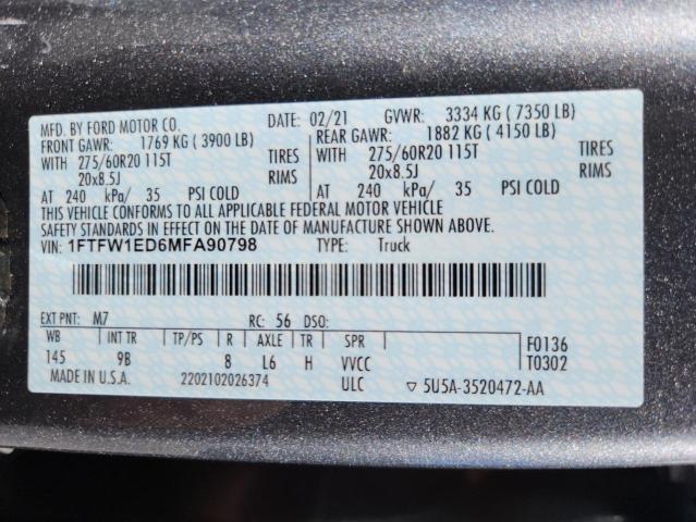 2021 FORD F150 SUPER - 1FTFW1ED6MFA90798