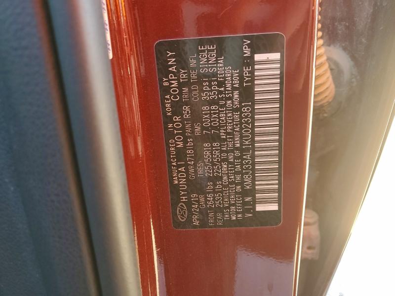 2019 HYUNDAI TUCSON LIM KM8J33AL1KU023381