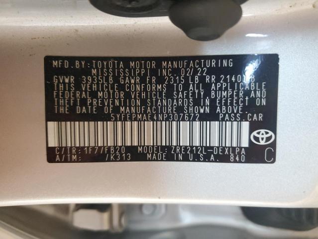 2022 TOYOTA COROLLA LE #3308392294
