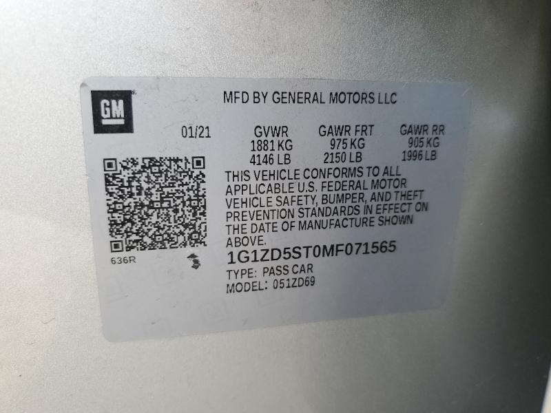 2021 CHEVROLET MALIBU LT - 1G1ZD5ST0MF071565