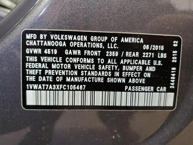 2015 VOLKSWAGEN PASSAT S 1VWAT7A3XFC105467