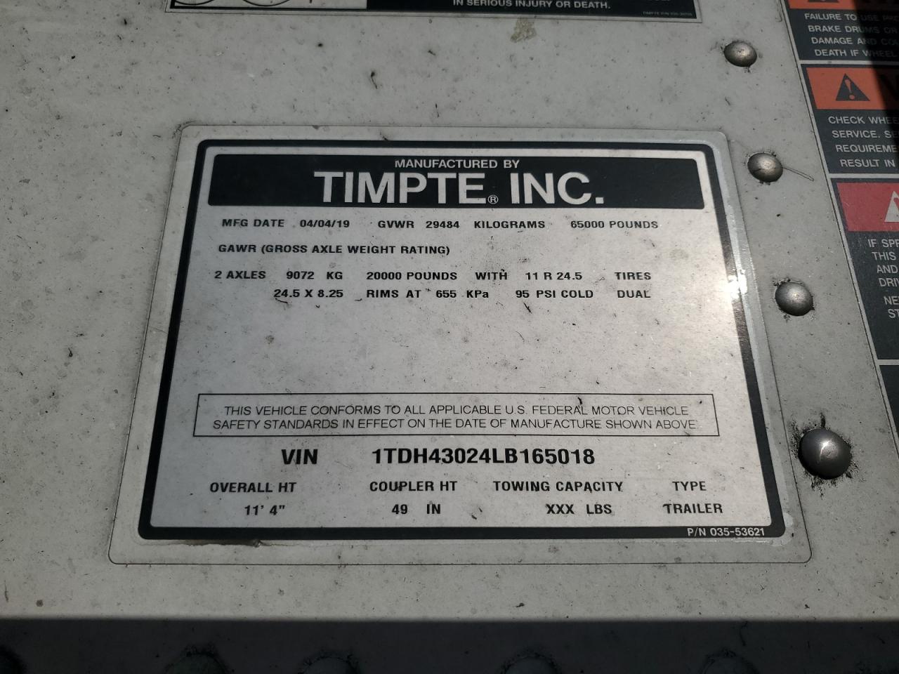Lot #3271865864 2020 TIMPTE UNKNOWN