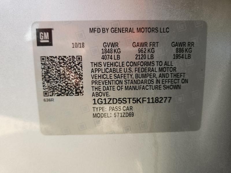 2019 CHEVROLET MALIBU LT - 1G1ZD5ST5KF118277