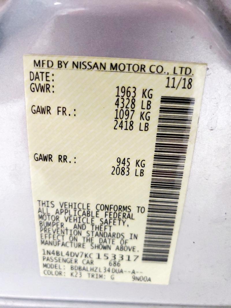 2019 NISSAN ALTIMA SV - 1N4BL4DV7KC153317