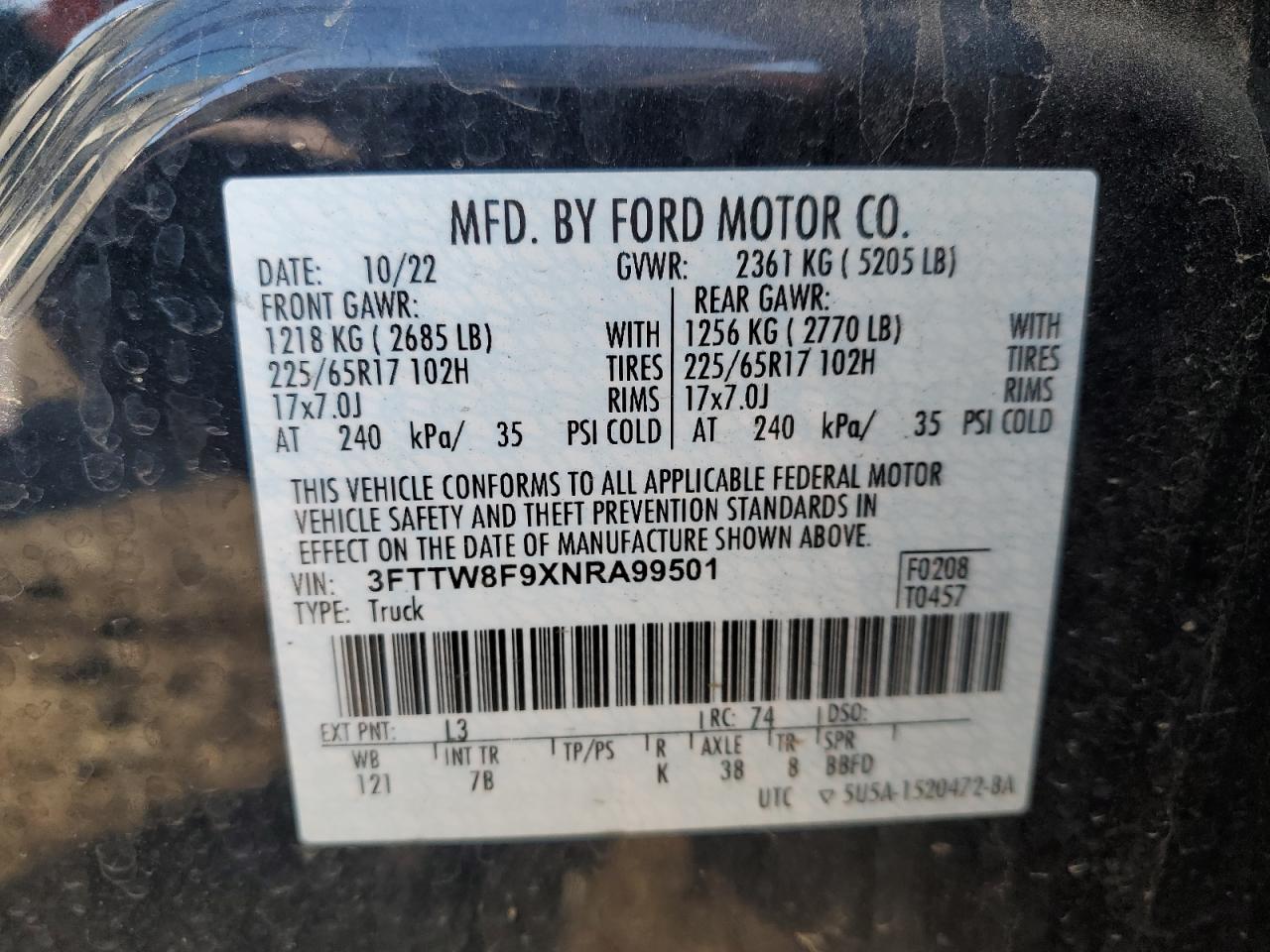 Lot #3304583472 2022 FORD MAVERICK X