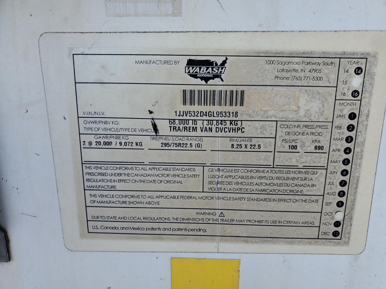 Lot #3317724073 2016 WABASH UNKNOWN