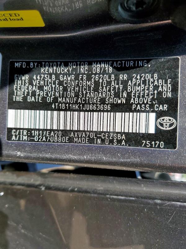 2018 TOYOTA CAMRY L - 4T1B11HK1JU663696