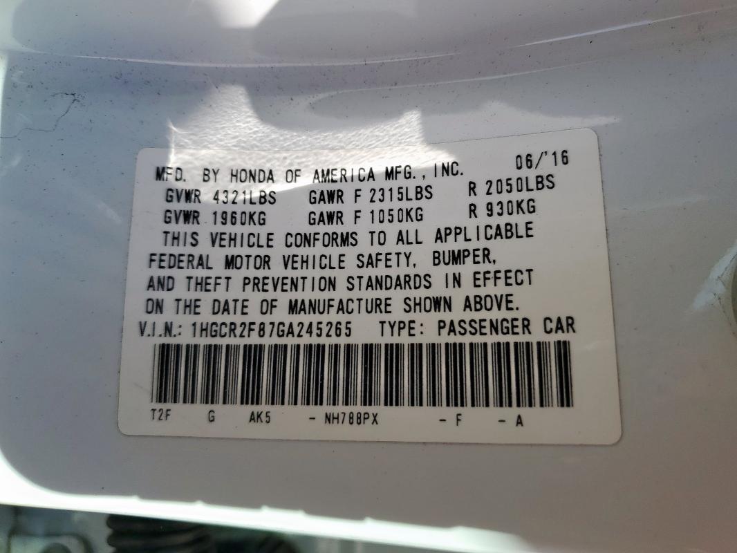 2016 HONDA ACCORD EXL - 1HGCR2F87GA245265