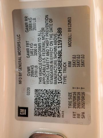 2020 CHEVROLET COLORADO 1GCHSBEN8L1197589