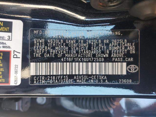 2016 TOYOTA CAMRY LE 4T1BF1FK1GU172509