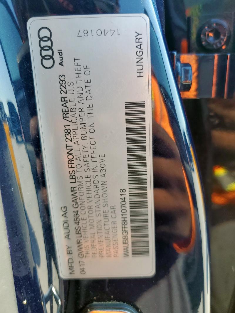 2017 AUDI A3 PREMIUM WAUB8GFF8H1070418