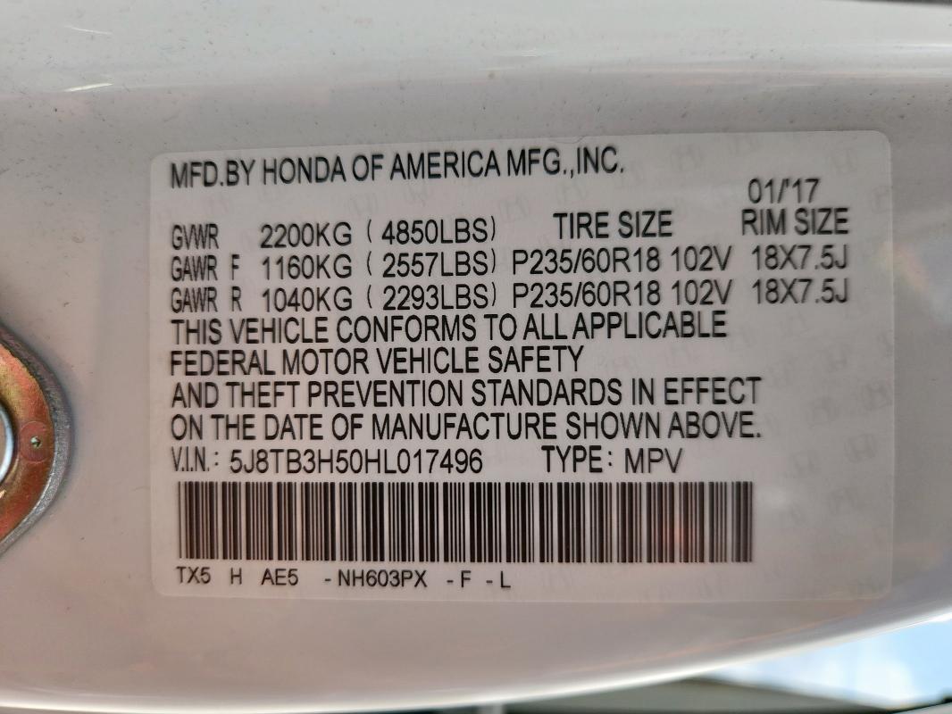 2017 ACURA RDX TECHNO - 5J8TB3H50HL017496