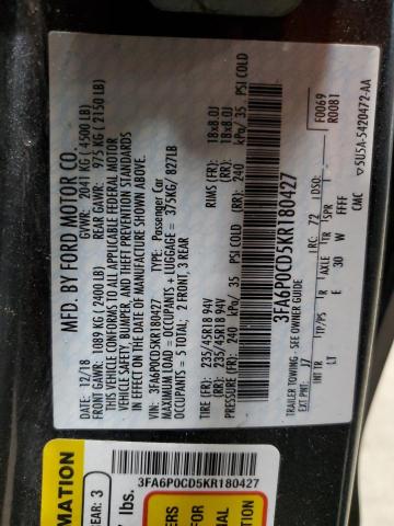 2019 FORD FUSION SEL - 3FA6P0CD5KR180427