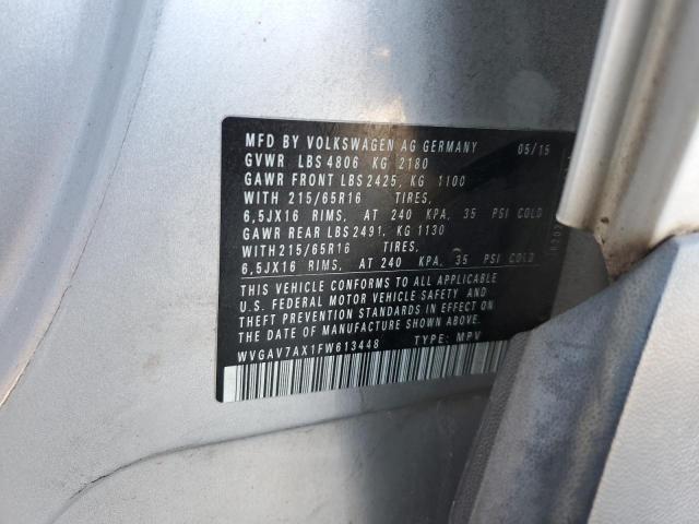 2015 VOLKSWAGEN TIGUAN S WVGAV7AX1FW613448