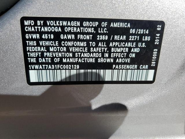 2015 VOLKSWAGEN PASSAT S #3291725239