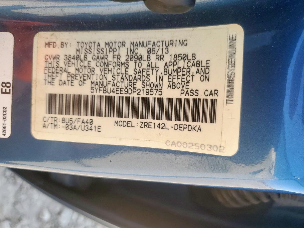 2013 TOYOTA COROLLA BA - 5YFBU4EE9DP219575