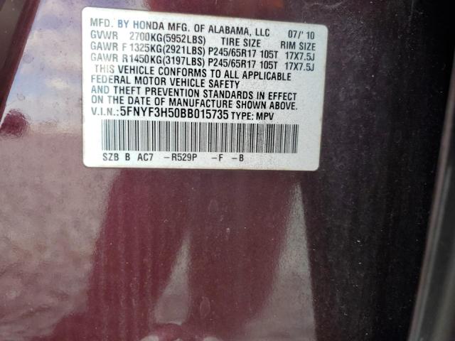 2011 HONDA PILOT EXL - 5FNYF3H50BB015735