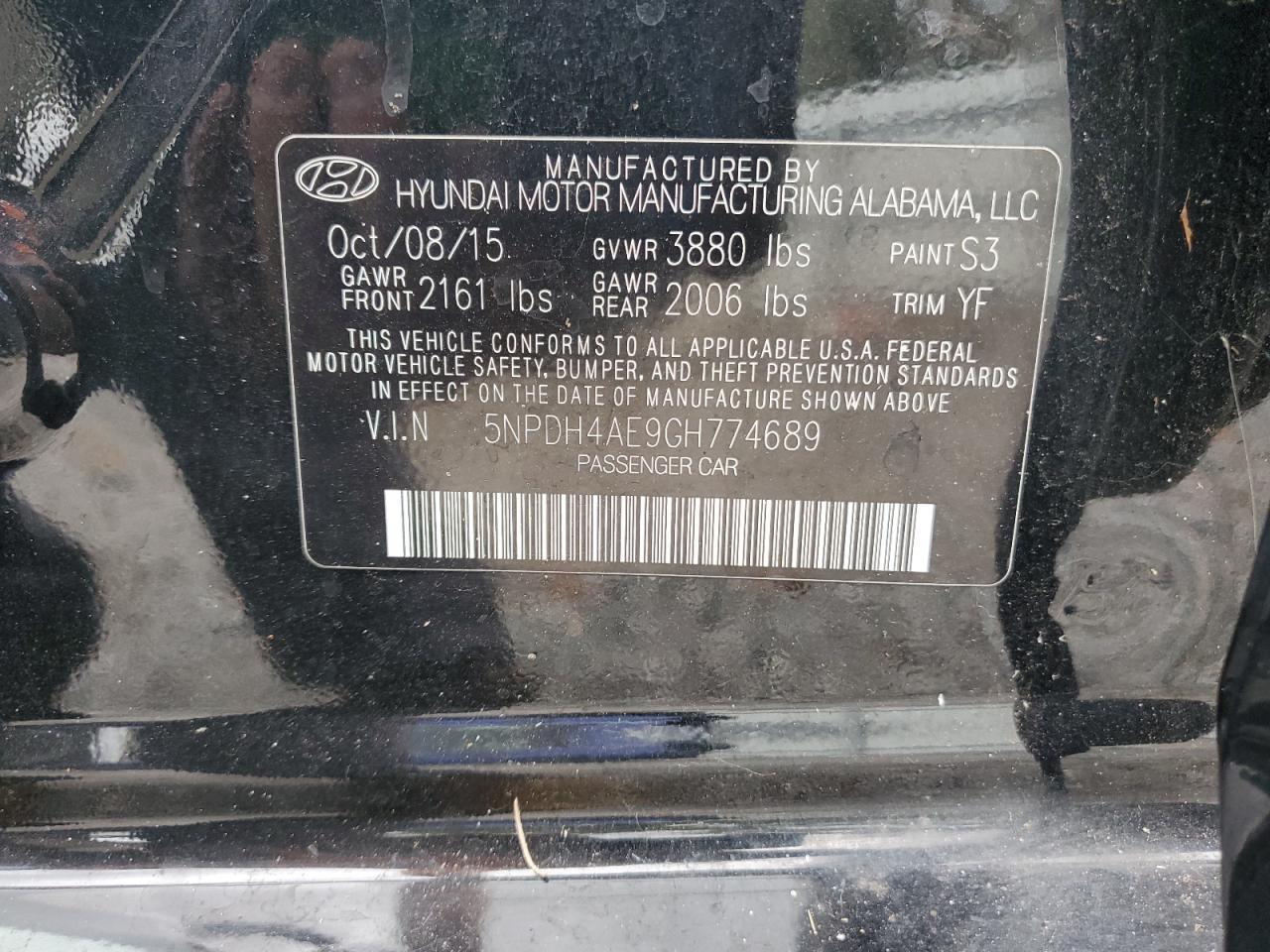 Lot #3312114106 2016 HYUNDAI ELANTRA SE