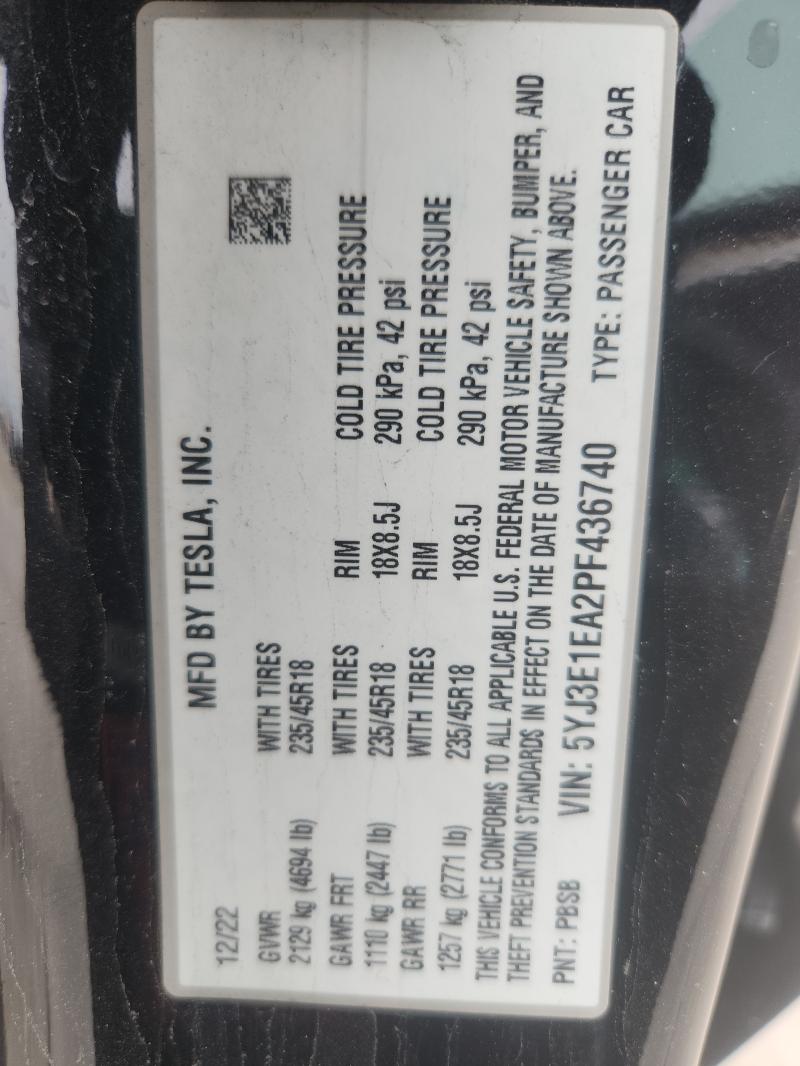 2023 TESLA MODEL 3 - 5YJ3E1EA2PF436740