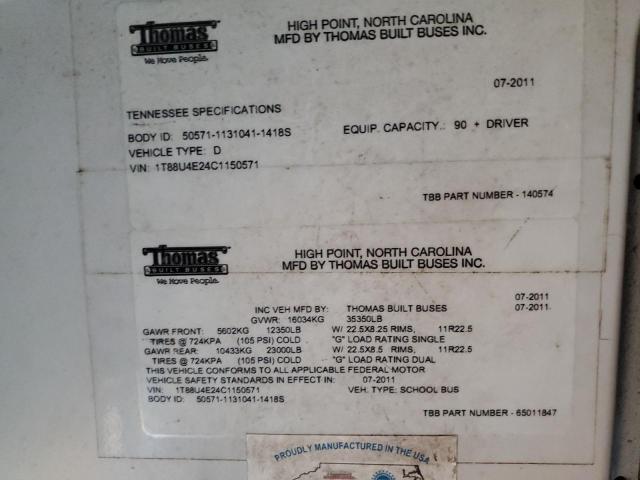 2012 THOMAS SAF-T-LINER HDX #3304514434