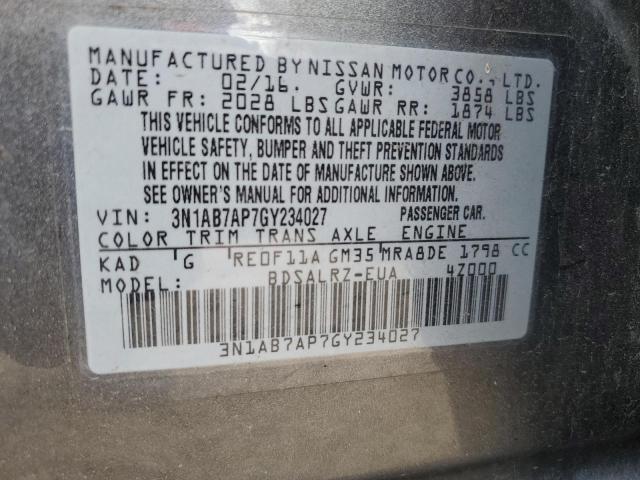 2016 NISSAN SENTRA S 3N1AB7AP7GY234027