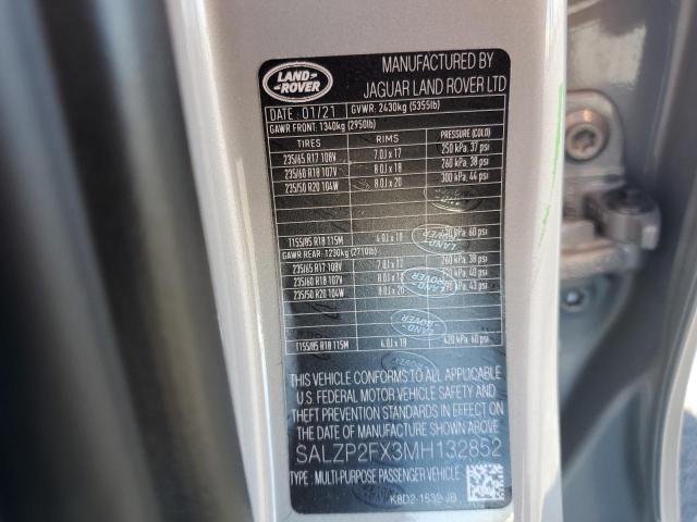 2021 LAND ROVER RANGE ROVE SALZP2FX3MH132852