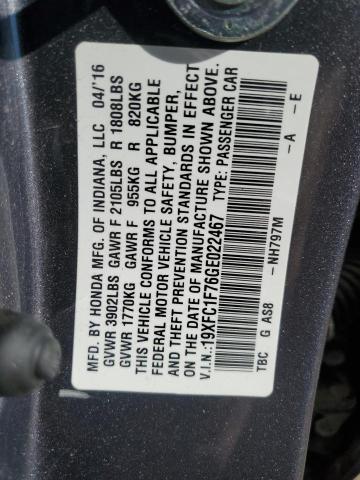 2016 HONDA CIVIC EXL - 19XFC1F76GE022467